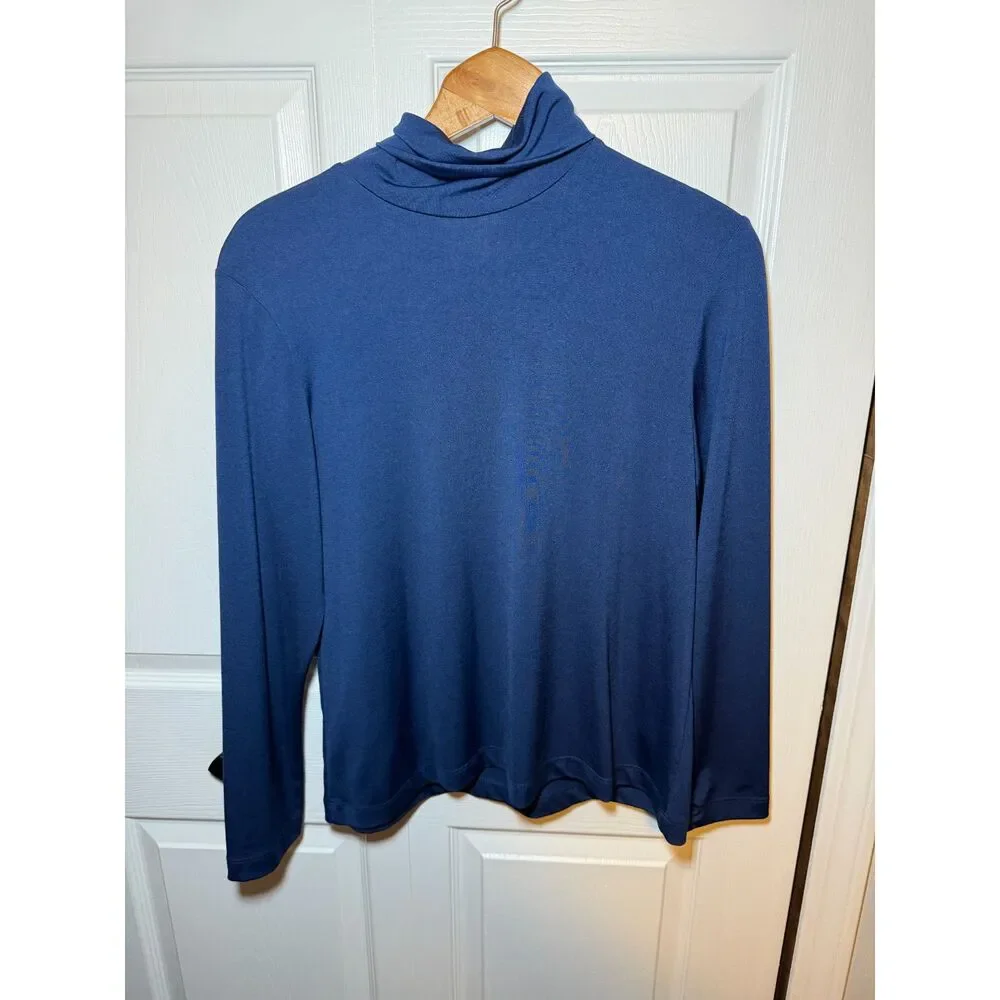 Susan Graver Style Navy Blue Cowl Neck Long Sleeve Top Women's Large